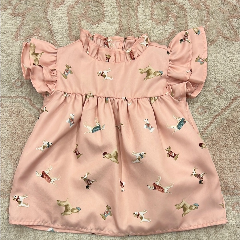 Janie and Jack Pink Ruffle Sleeve Baby top with Dog Print 18-24M